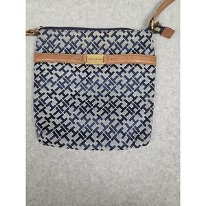 Tommy Hilfiger Crossbody Bag Womens‎ Navy Tan Logo Print Faux Leather Purse